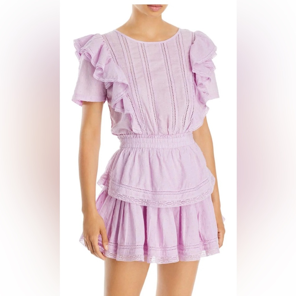 LoveShackFancy Natasha Purple Peplum Mini Dress w/Flutter Sleeve